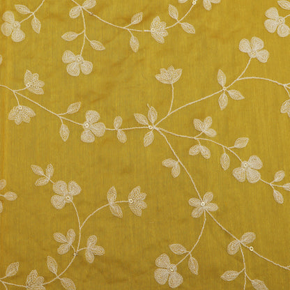 Yellow Color Chanderi Embroidery Fabric