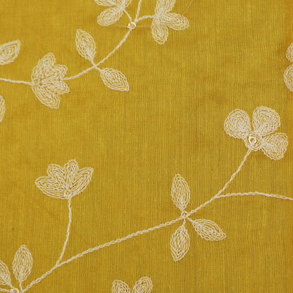 Yellow Color Chanderi Embroidery Fabric