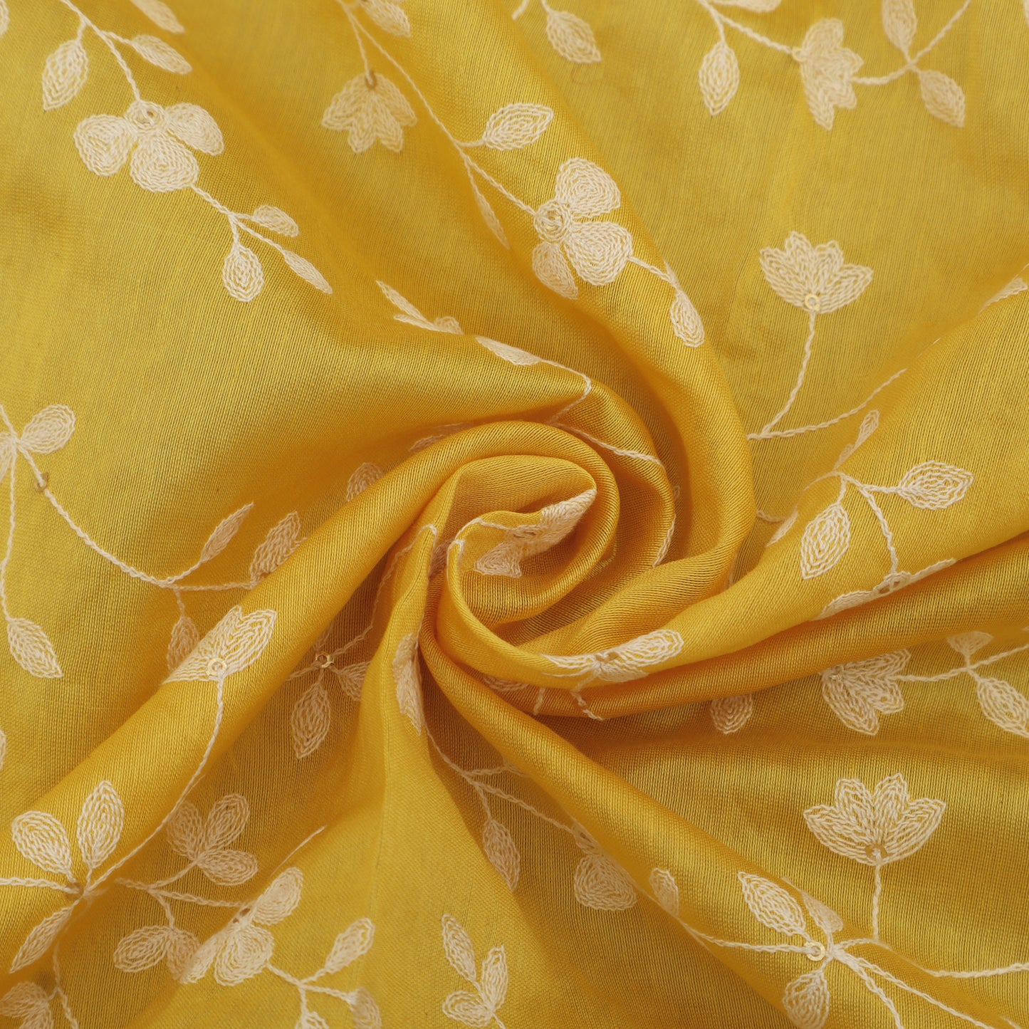 Yellow Color Chanderi Embroidery Fabric