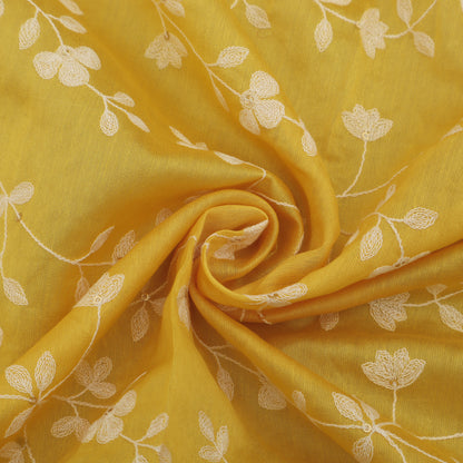 Yellow Color Chanderi Embroidery Fabric