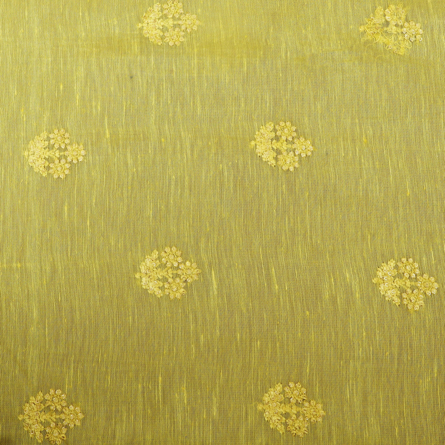 Yellow Color Noil Silk Embroidery Fabric