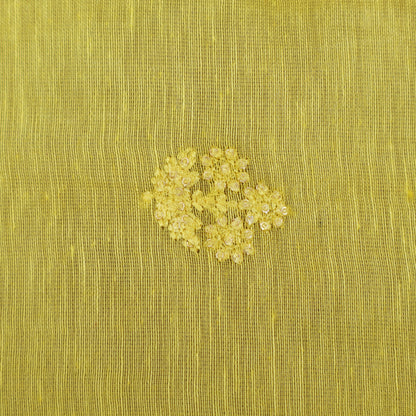 Yellow Color Noil Silk Embroidery Fabric