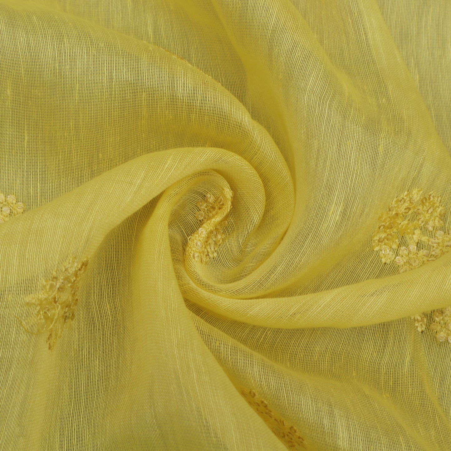 Yellow Color Noil Silk Embroidery Fabric