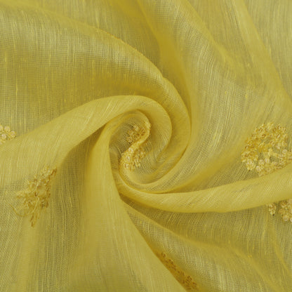 Yellow Color Noil Silk Embroidery Fabric