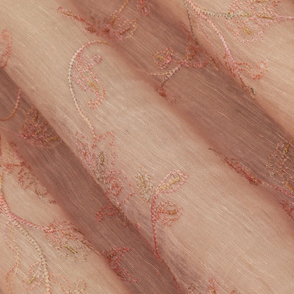 Baby Pink Color Noil Silk Embroidery Fabric