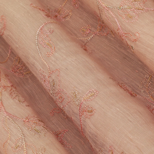 Baby Pink Color Noil Silk Embroidery Fabric