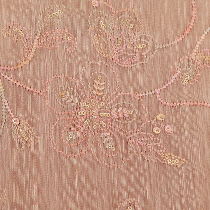 Baby Pink Color Noil Silk Embroidery Fabric