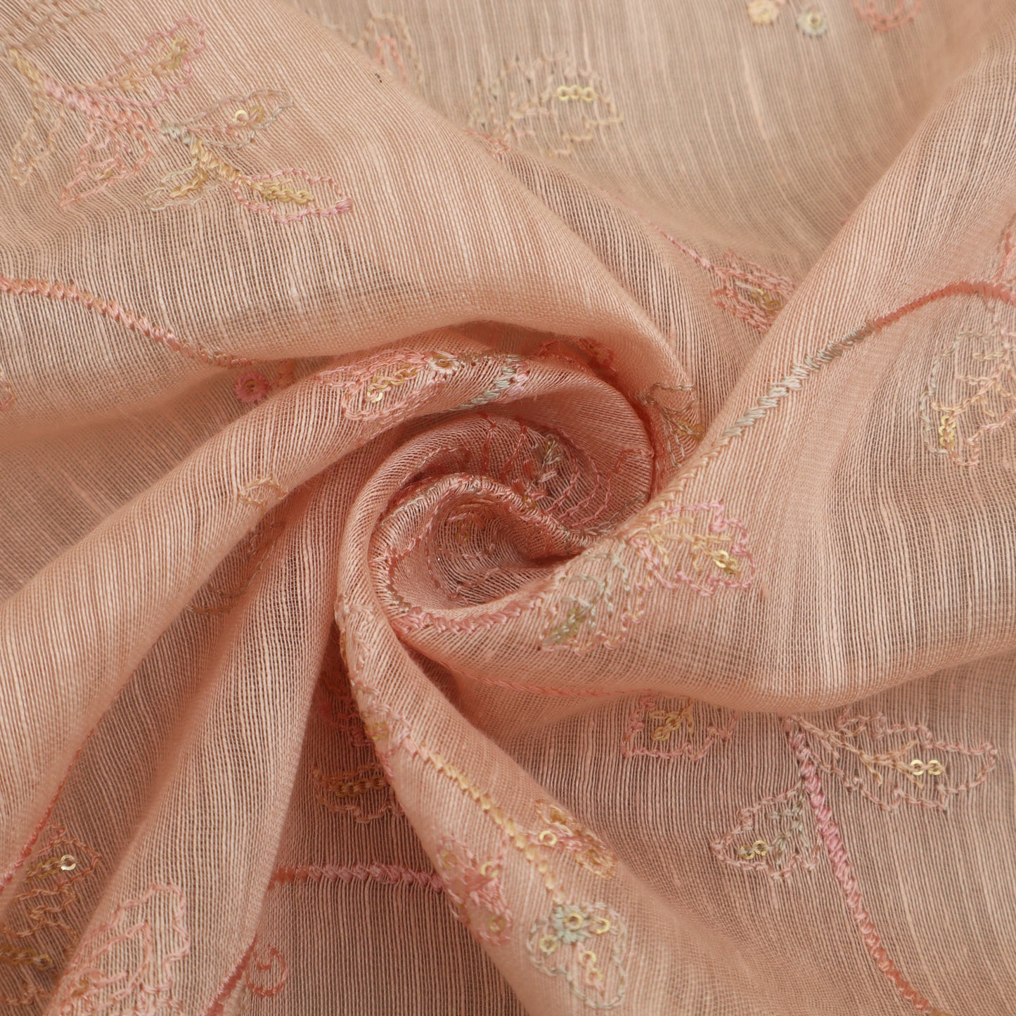 Baby Pink Color Noil Silk Embroidery Fabric