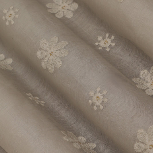 Off White Chanderi Embroidery Fabric