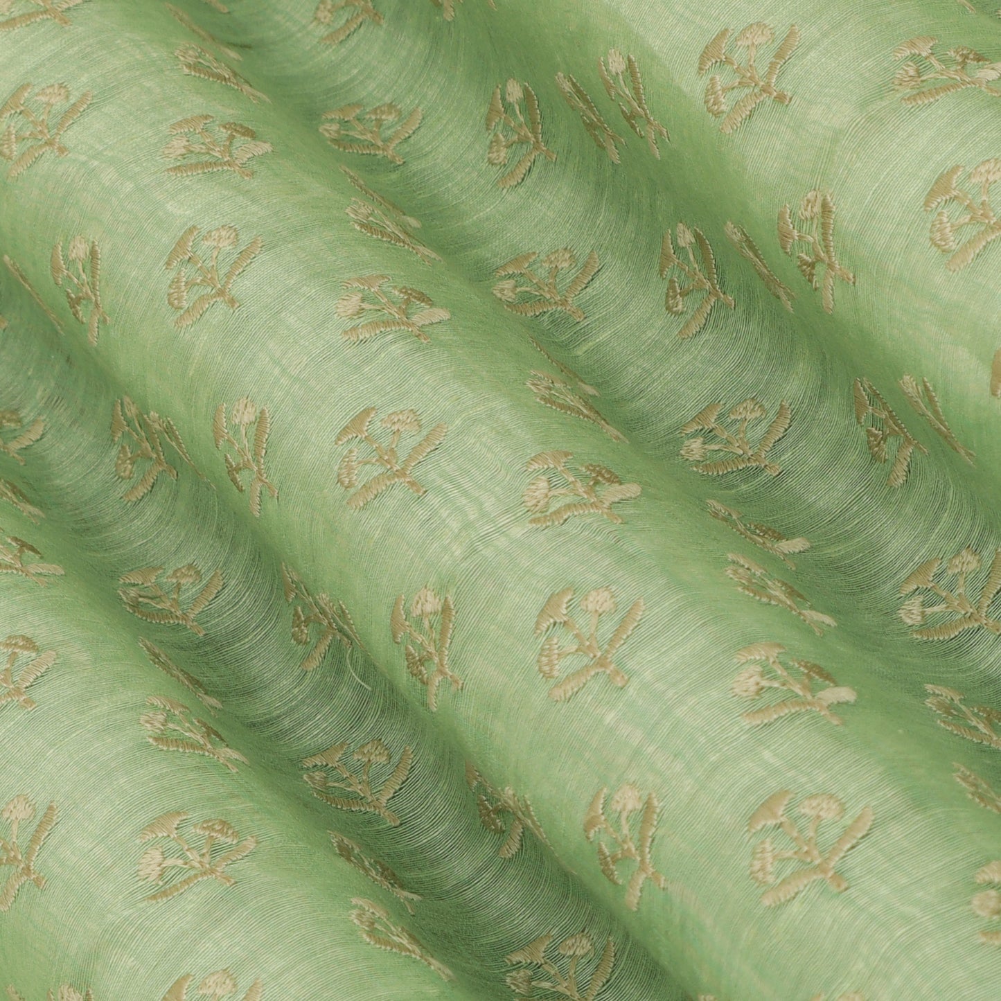 Green Color Noil Silk Embroidery Fabric