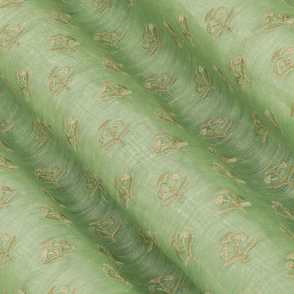 Green Color Noil Silk Embroidery Fabric