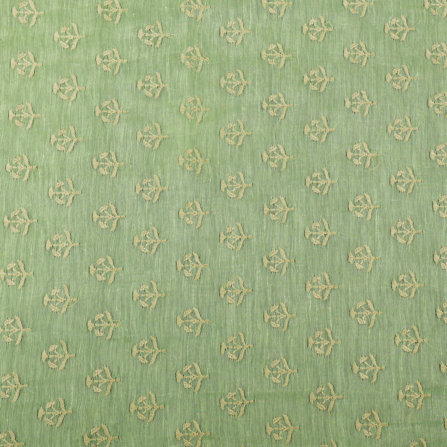 Green Color Noil Silk Embroidery Fabric