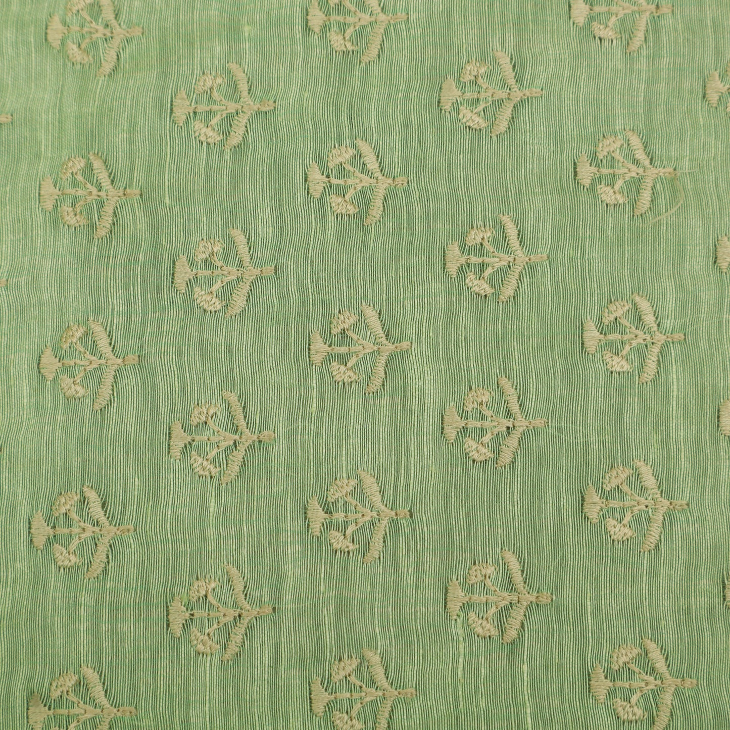 Green Color Noil Silk Embroidery Fabric
