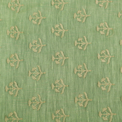 Green Color Noil Silk Embroidery Fabric