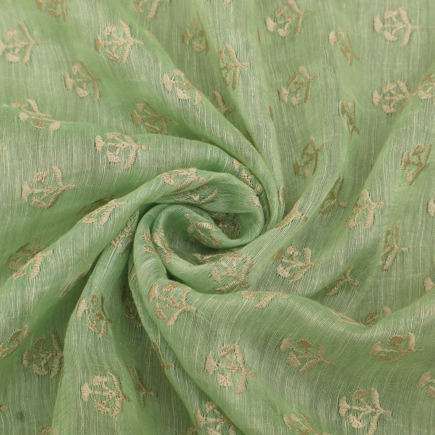 Green Color Noil Silk Embroidery Fabric