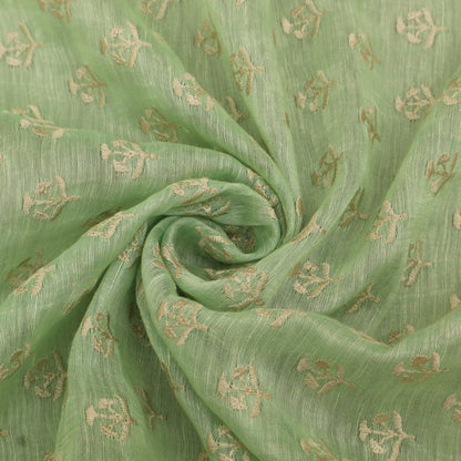 Green Color Noil Silk Embroidery Fabric
