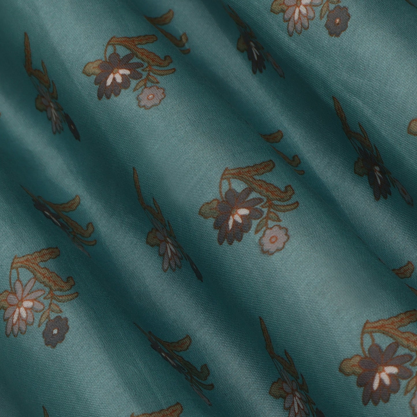 Cadet Blue Color Chanderi Print Fabric