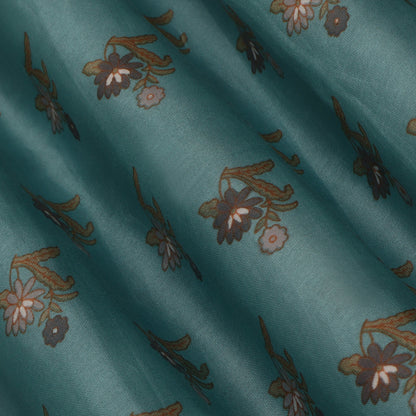 Cadet Blue Color Chanderi Print Fabric