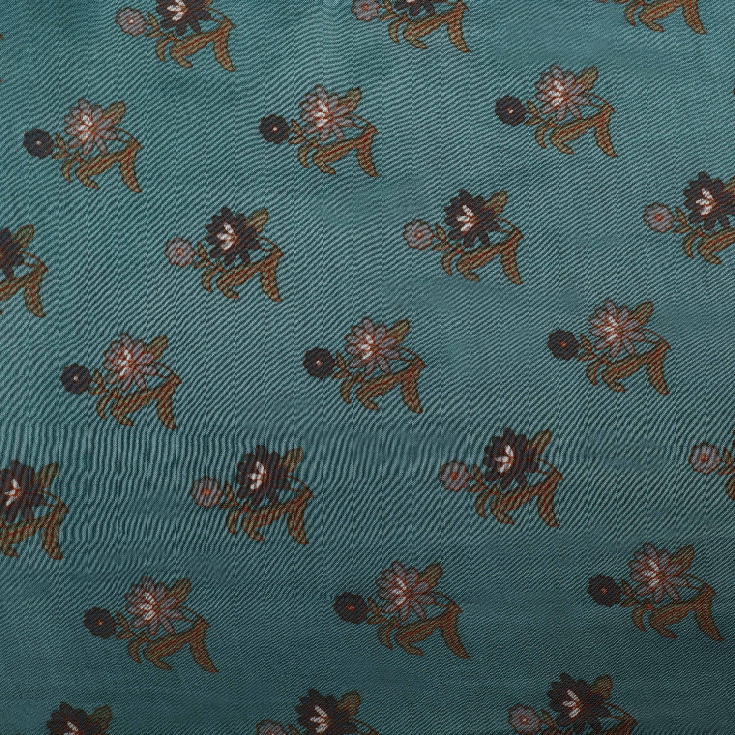 Cadet Blue Color Chanderi Print Fabric