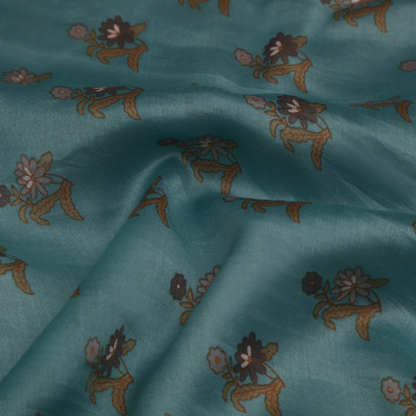 Cadet Blue Color Chanderi Print Fabric