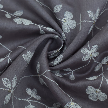 Grey Color Chanderi Embroidery Fabric