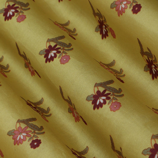 Lemon Yellow Color Chanderi Print Fabric
