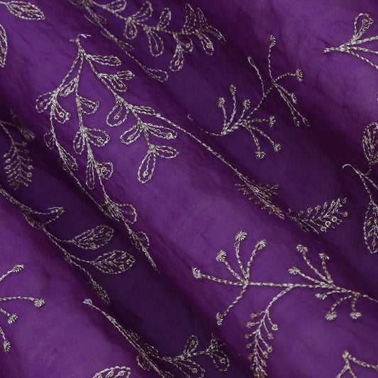 Purple Color Chanderi Embroidery Fabric