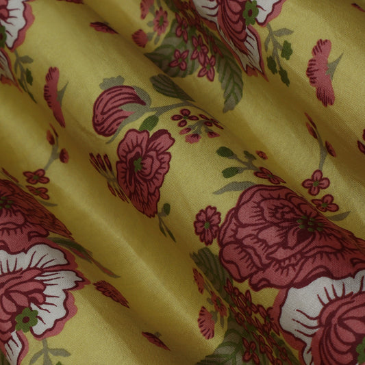 Lemon Yellow Color Chanderi Print Fabric