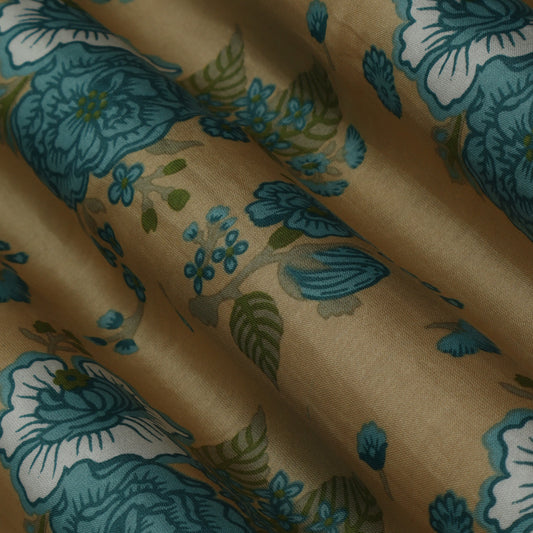 Peanut Brown Color Chanderi Print Fabric