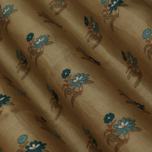 Peanut Brown Color Chanderi Print Fabric