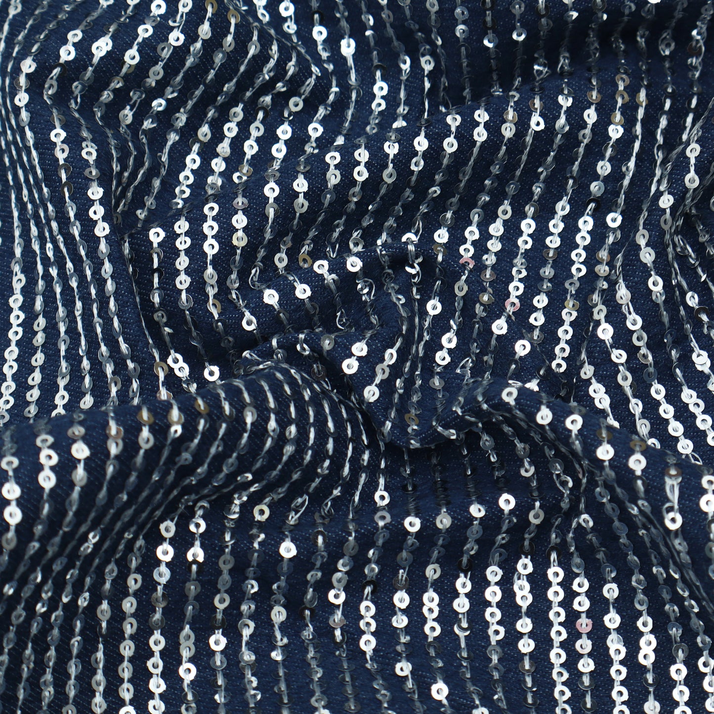 Denim Sequins Embroidery Fabric