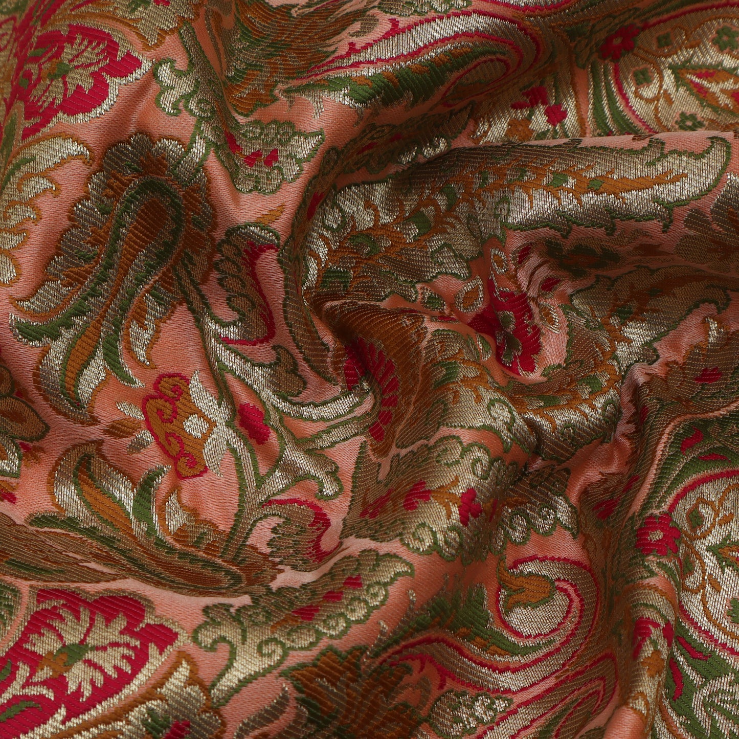 Peach Color KimKhab Brocade Fabric