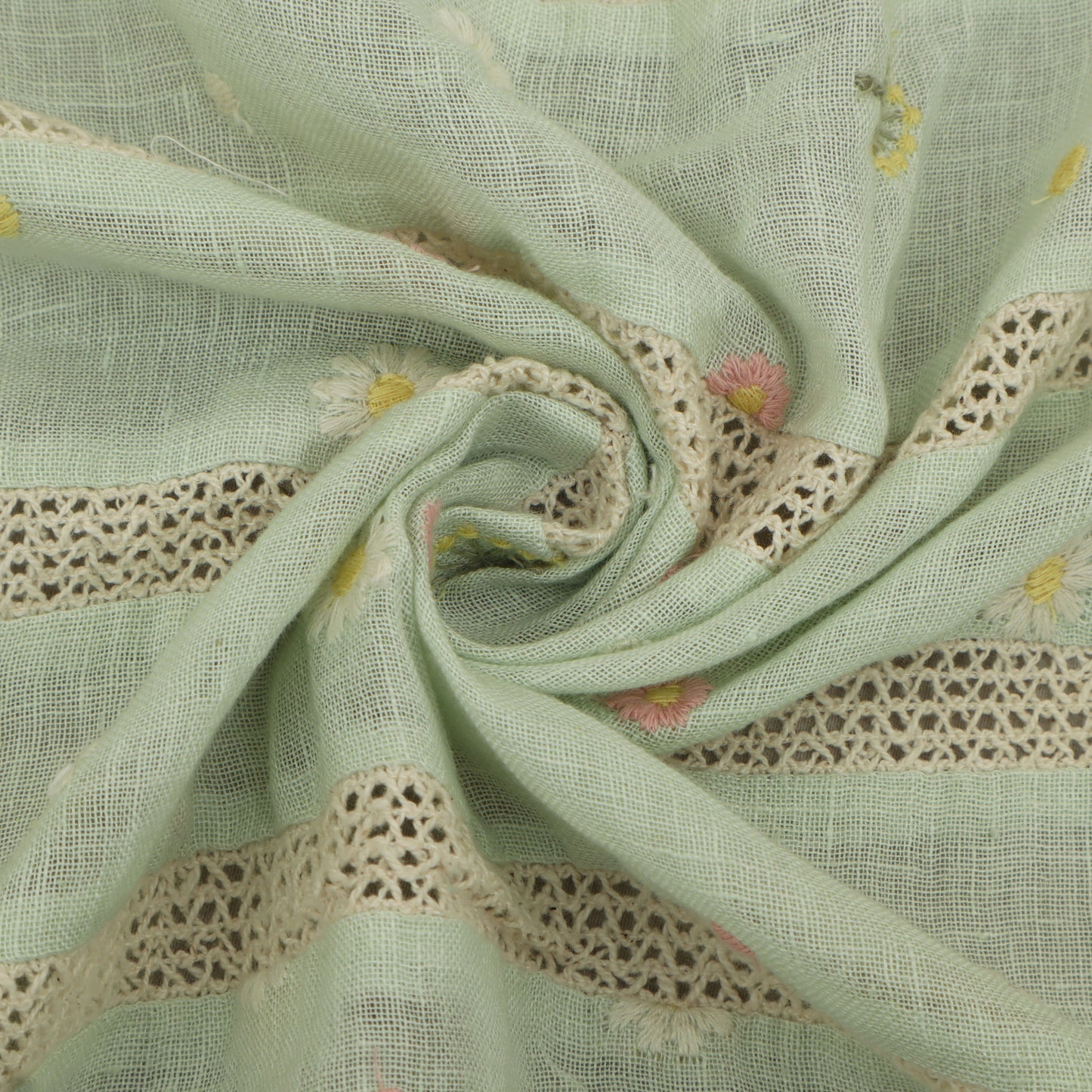 Green Color Linen Stripe Fabric