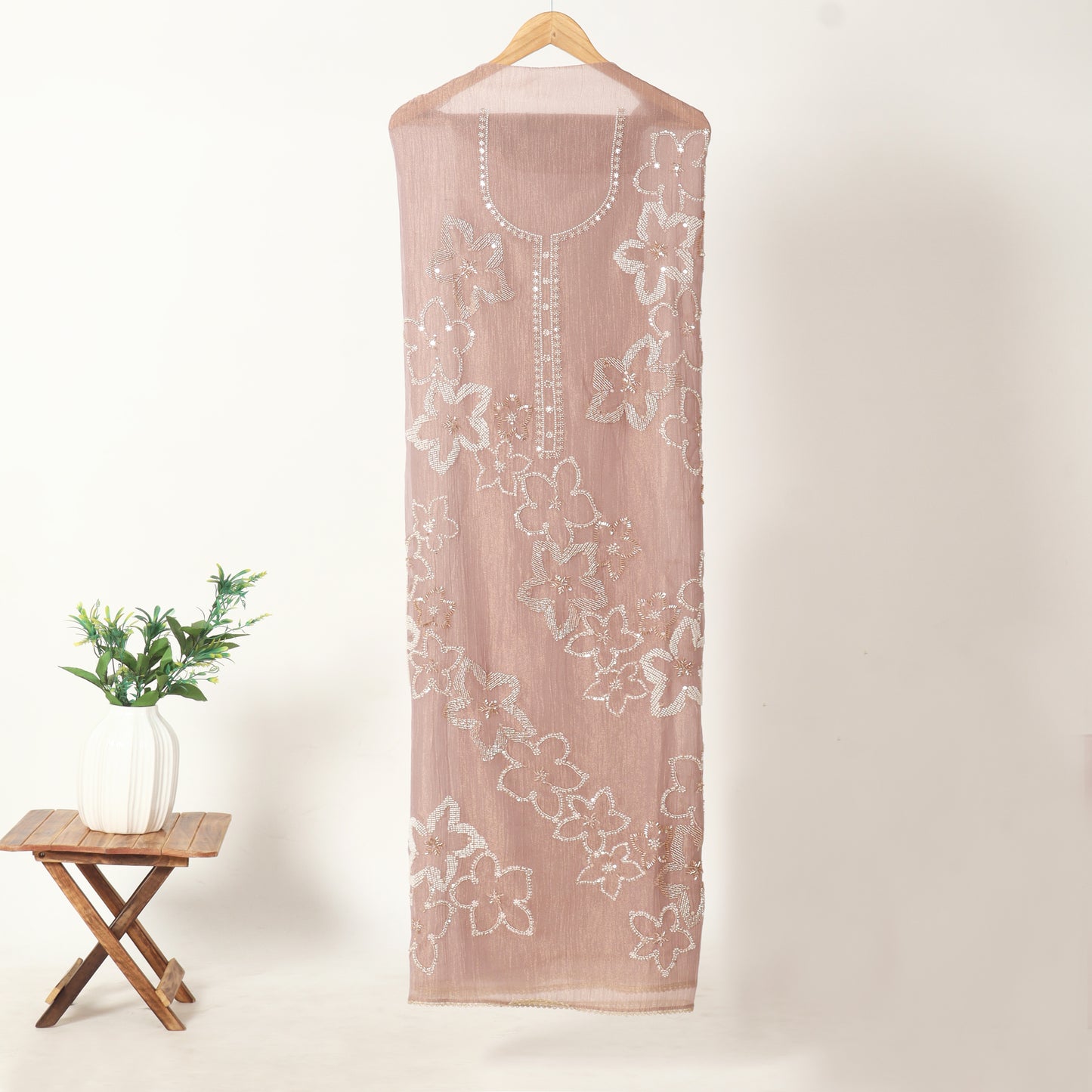 Dusty Pink Unstitched Tissue Suit for Women