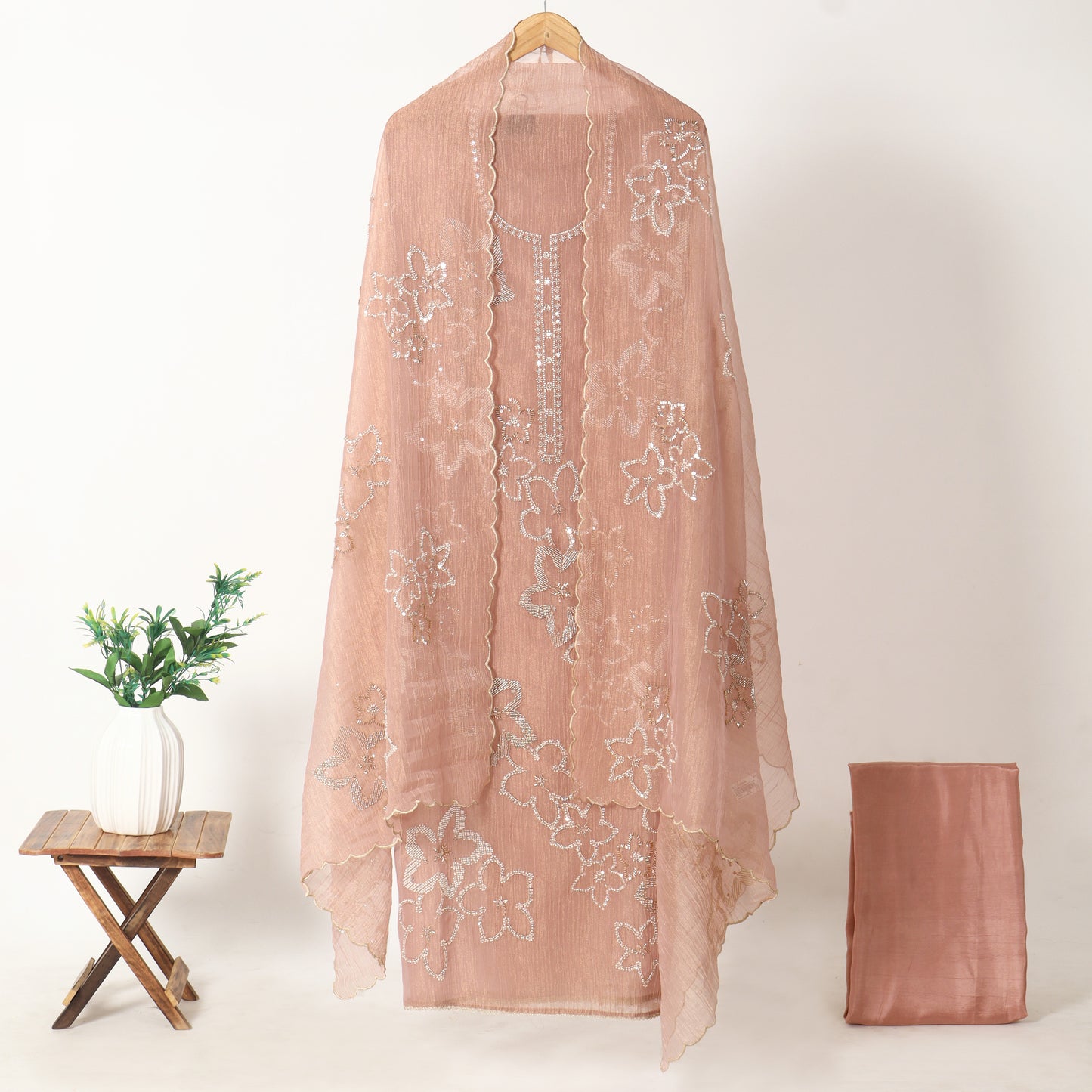 Onion Pink Unstitched Tissue Suit for Women