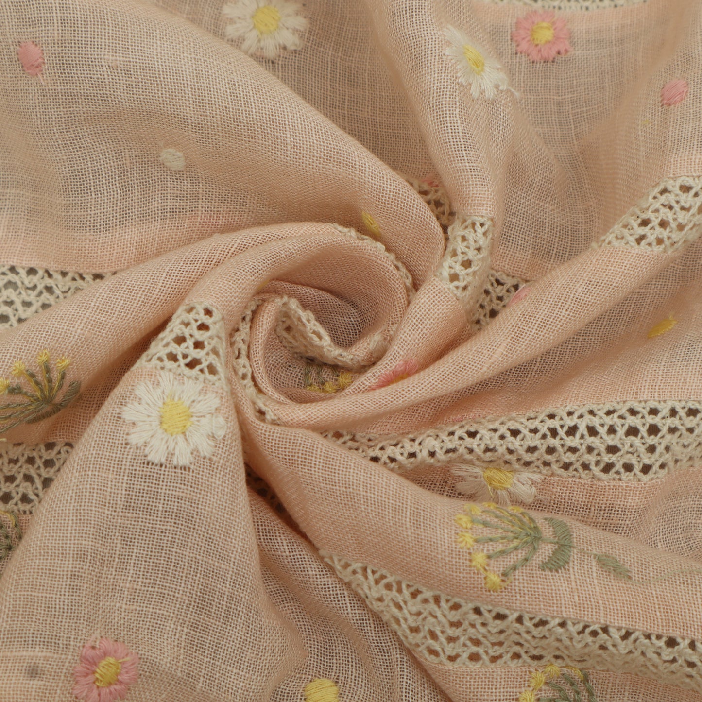 Peach Color Linen Stripe Fabric