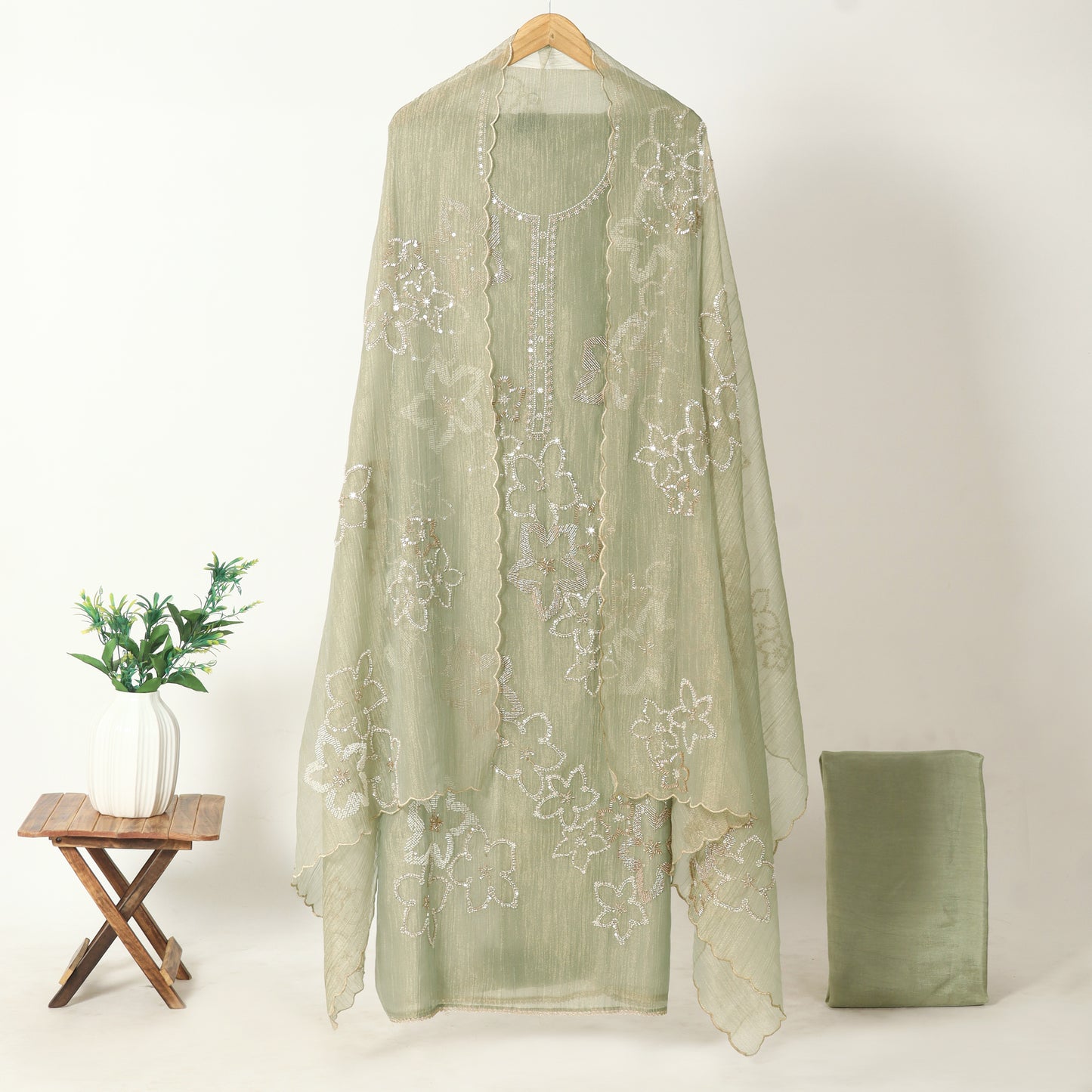 Mint Green Unstitched Tissue Suit for Women