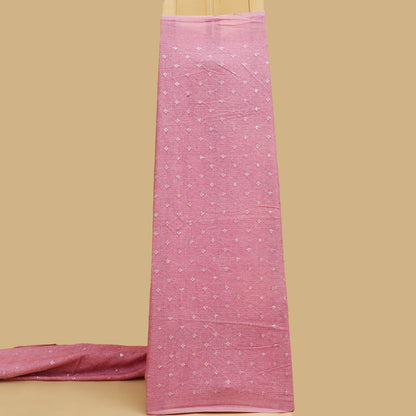 Pink Color Linen Embroidery Fabric