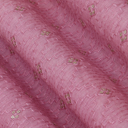 Pink Color Linen Embroidery Fabric