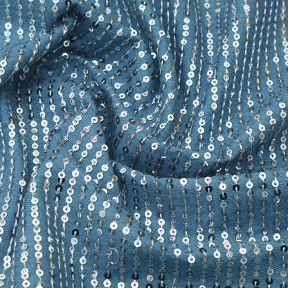 Denim Sequins Embroidery Fabric