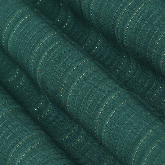 Teal Blue Color Slub Silk Pintex Fabric