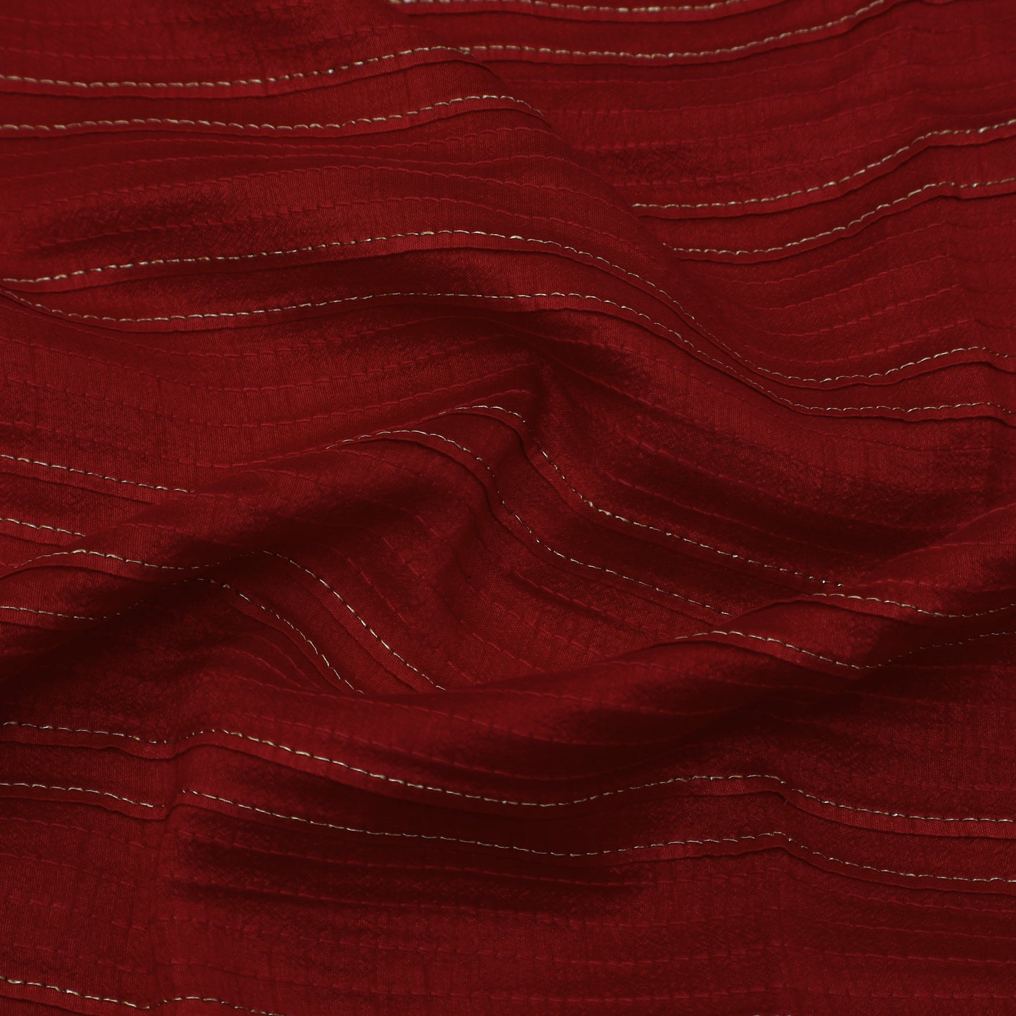 Red Color Slub Silk Pintex Fabric