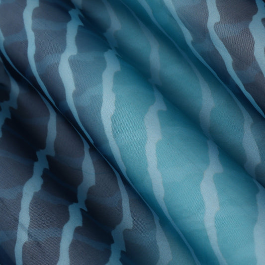 Blue Color Organza Print Fabric