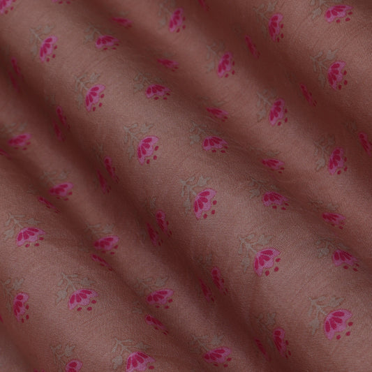 Peach Color Slub Chanderi Print Fabric