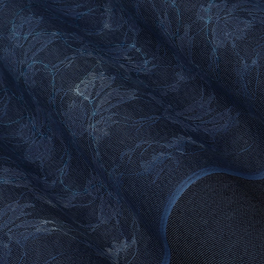 Blue Color Denim Sequins Embroidery Fabric