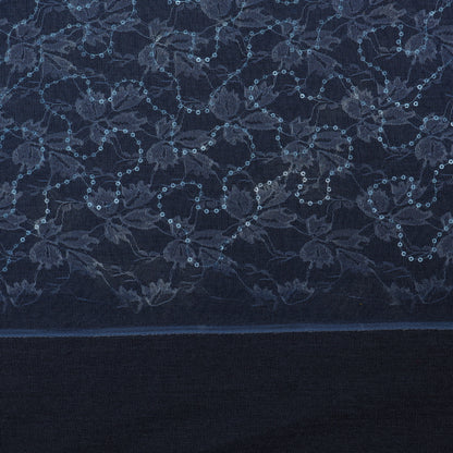 Blue Color Denim Sequins Embroidery Fabric