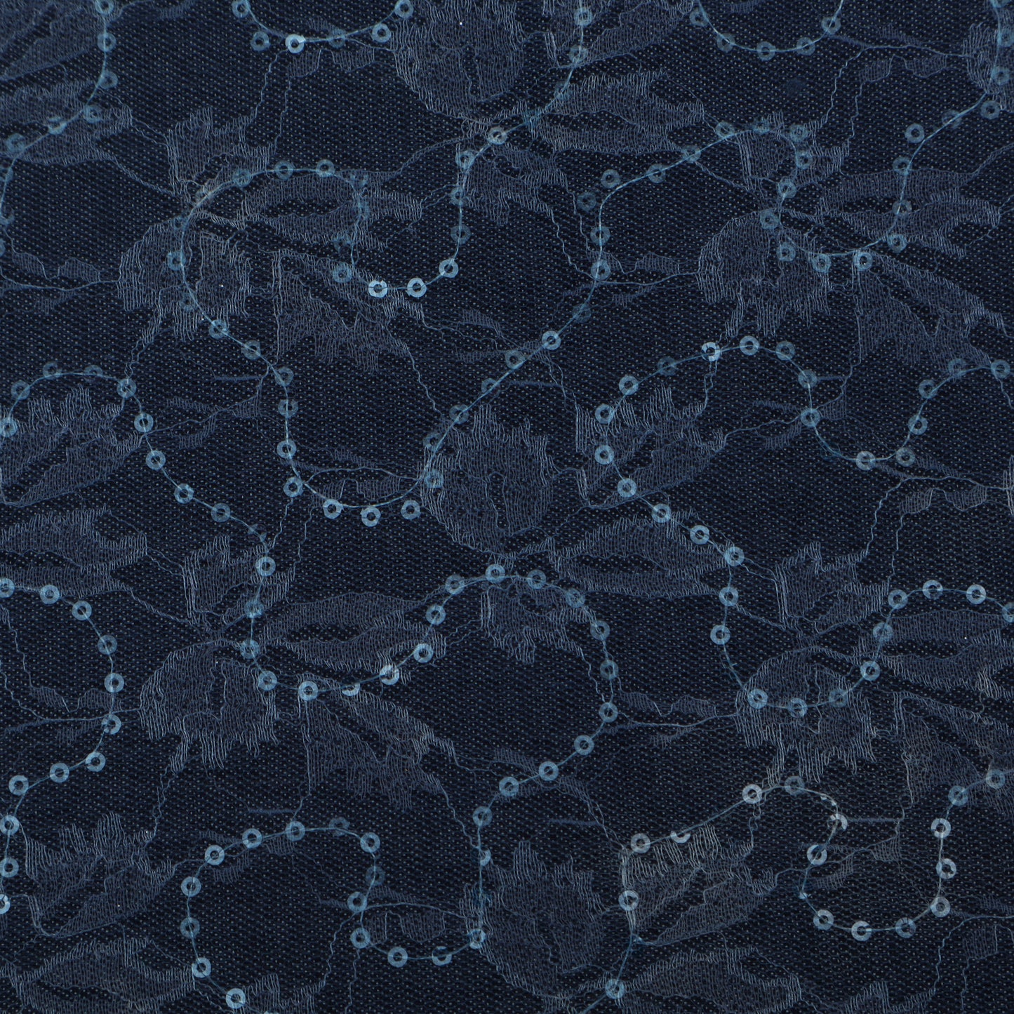 Blue Color Denim Sequins Embroidery Fabric