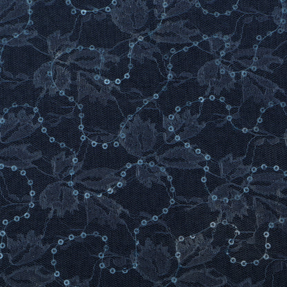 Blue Color Denim Sequins Embroidery Fabric