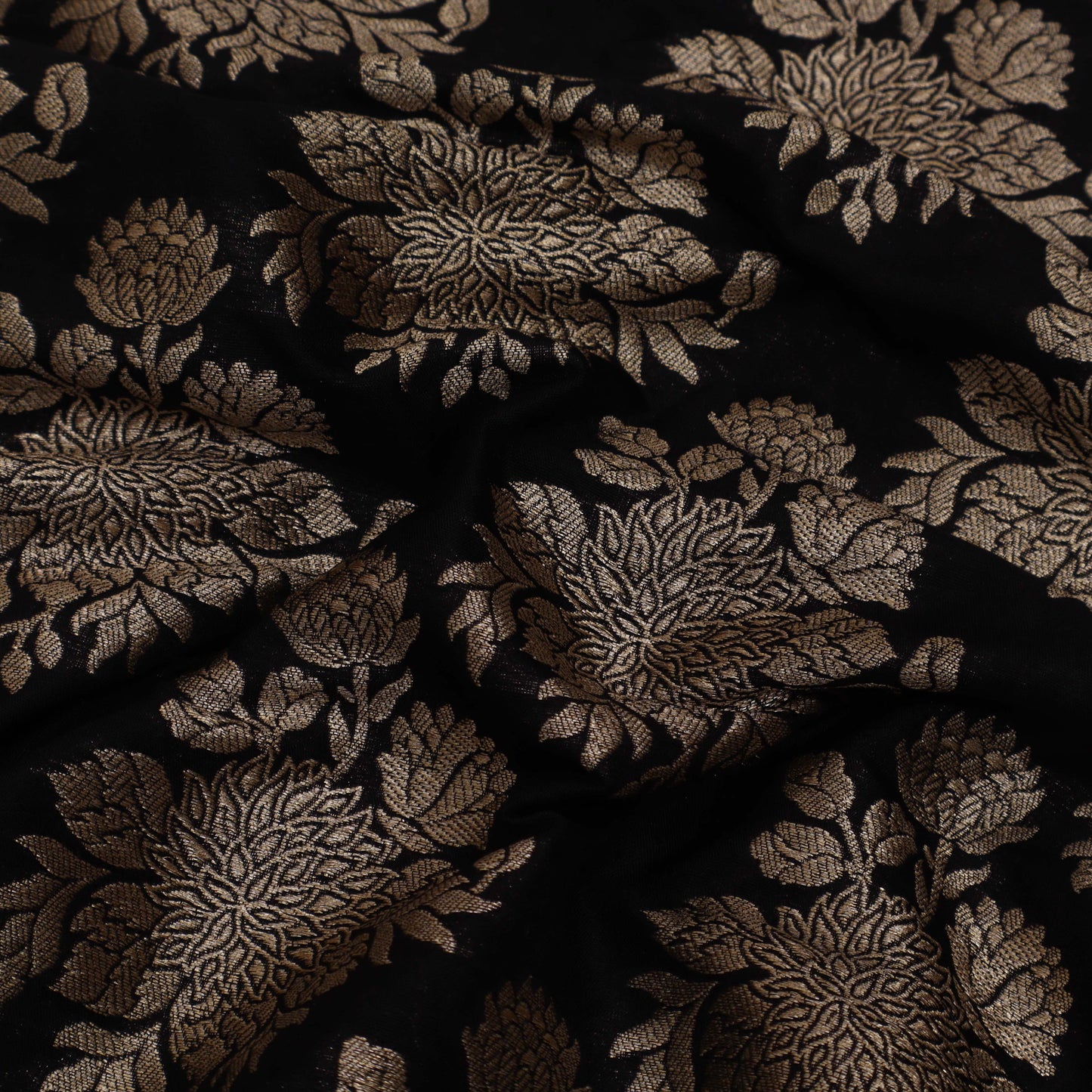 Black Color Katan Boota Jaal Brocade Fabric