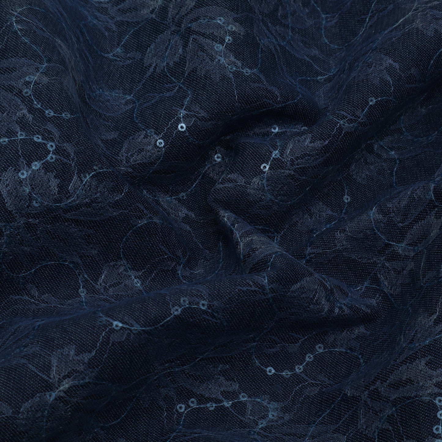 Blue Color Denim Sequins Embroidery Fabric